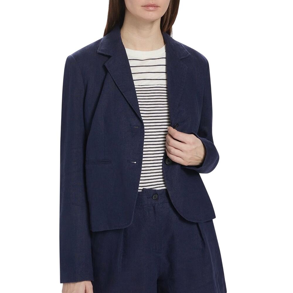 NWT ATM Women’s Linen Two Button Notched Lapel Boy Blazer Ink Blue